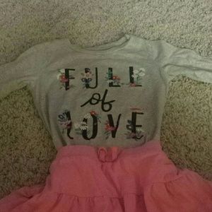 Grey long sl emelkished tee & pink.skirt